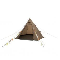 Easy Camp Otra Tipi satt opp og klar – den åpne døren inviterer til et romslig og komfortabelt opphold i naturen.