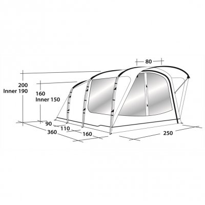 Måttskiss för familjetältet Outwell Franklin 3