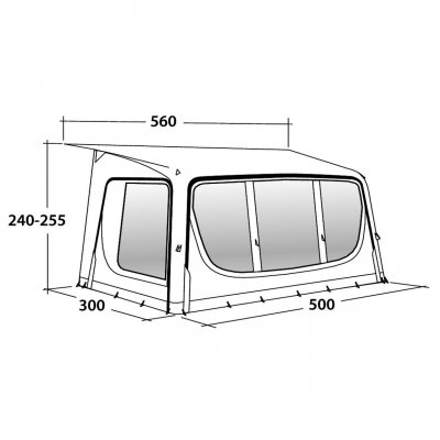 Måttskiss för förtältet Outwell Tide 500SA.