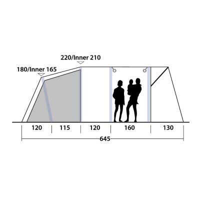 Höjdskiss för familjetältet Outwell Avondale 6PA