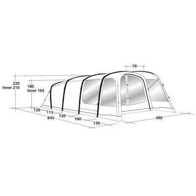 Måttskiss för familjetältet Outwell Avondale 6PA