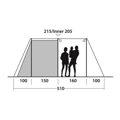 Höjdskiss för familjetältet Outwell Nevada 5P.