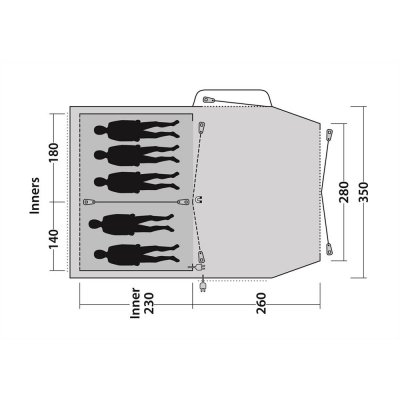 Planlösning för familjetältet Outwell Nevada 5P