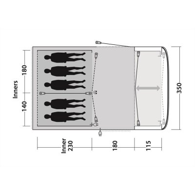 Planlösning Outwell Rockland 5P familjetält