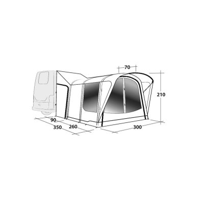 Måttskiss Outwell Newburg 260 Air Husbilstält 270 - 300 cm