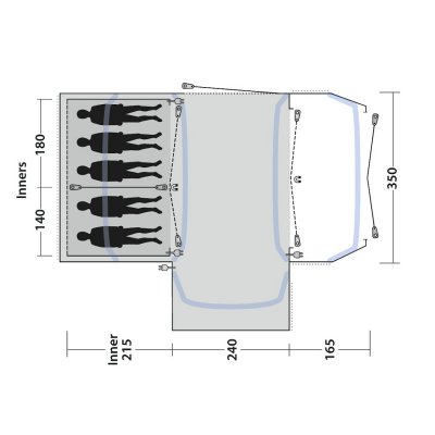 Planlösning Outwell Oakdale 5PA familjetält