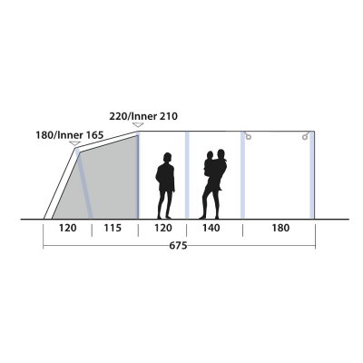Höjdskiss för familjetältet Outwell Birchdale 6PA