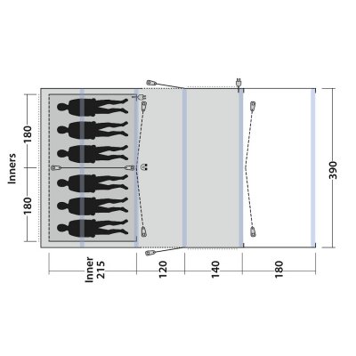 Planlösning för familjetältet Outwell Birchdale 6PA