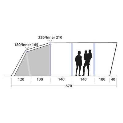Höjdmått för Outwell Hayward Lake 5ATC familjetält.