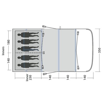 Planlösning för Outwell Hayward Lake 5ATC familjetält.