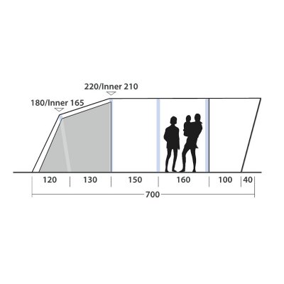 Höjdskiss för Outwell Hayward Lake 6ATC familjetält.