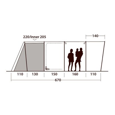 Höjdmått för familjetältet Outwell Colorado 6PE.