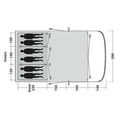 Planlösning för familjetältet Outwell Colorado 6PE.