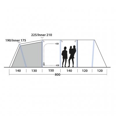 Höjdskiss för Outwell Knoxville 7SA familjetält