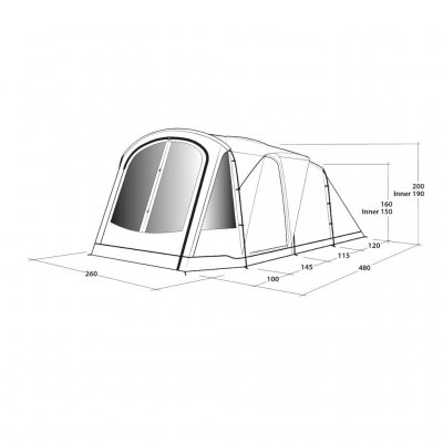 Måttskiss för Outwell Springwood 4SG familjetält.