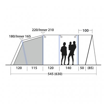 Höjdskiss för familjetältet Outwell Avondale 5PA