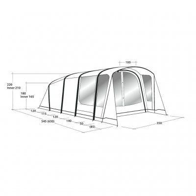 Måttskiss för familjetältet Outwell Avondale 5PA