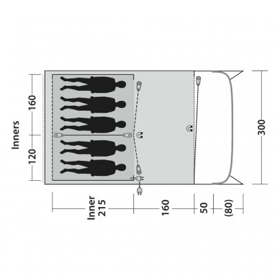 Planlösning för Outwell Ashwood 5 Familjetält