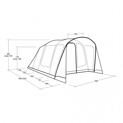 Måttskiss för Outwell Sunhill 5 Air familjetält