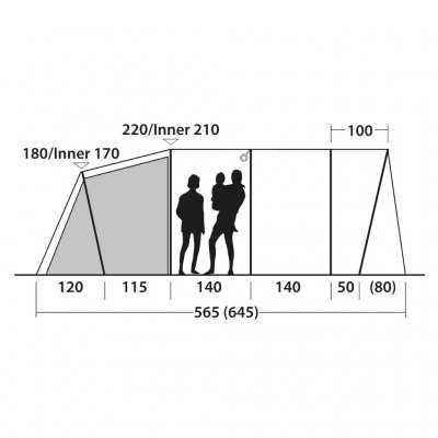 Høydeskisse for 6-personers familieteltet Outwell Denver 6.