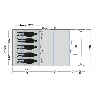 Planløsning Outwell Colorado 5 Air familietelt.