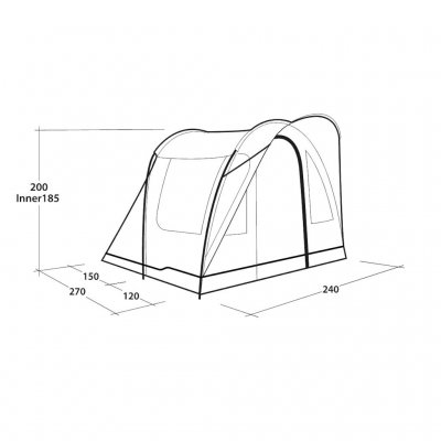 Målskisse Outwell Sky 2 Campingtelt for 2 personer.