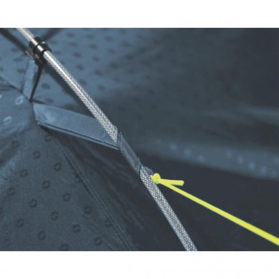 Teltstengene går utenfor teltet via 3 stangkanaler