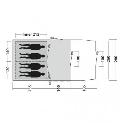 Planløsning Outwell Rockwell 4 Campingtelt for 4 personer.