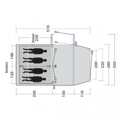 Planløsning for familieteltet Outwell Montana 4 Air.