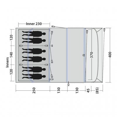 Planløsning for Outwell Florida 6 Air familieteltet