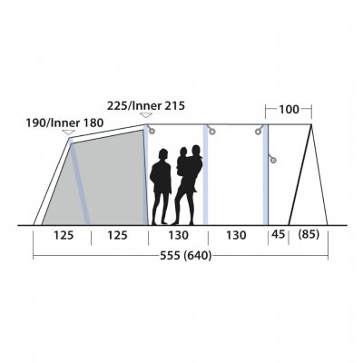 Høydemål for familieteltet Outwell Florida 6 Air.