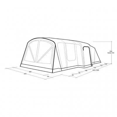 Målskisse for familieteltet Outwell Vermont 7 Air.