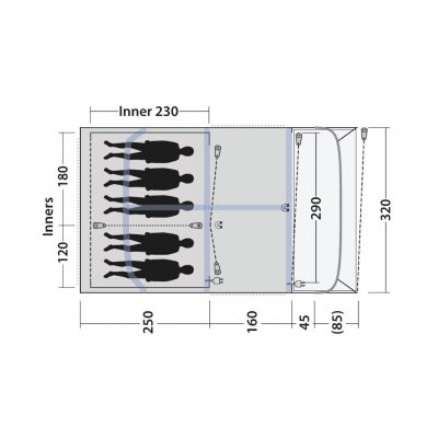 Plantegning for familieteltet Outwell Nashville 5 Air TC