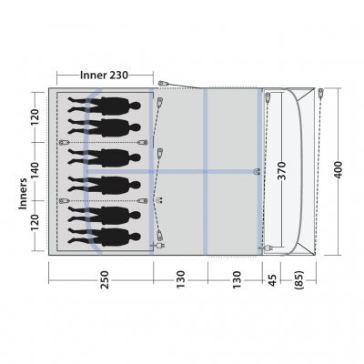 Plantegning for familieteltet Outwell Alabama 6 Air