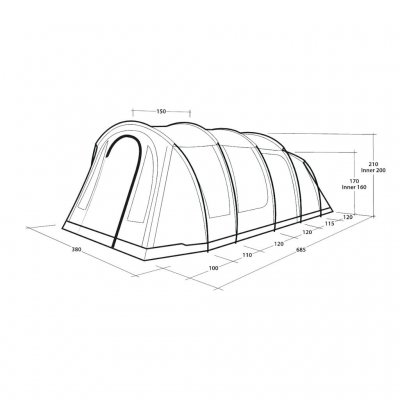 Målskisse for familieteltet Outwell Carolina 6.