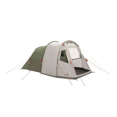 Easy Camp Huntsville 400, ett billigt 4-personers familjetält med två mörka sovrum och ett ljust allrum.