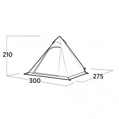 Høydeskisse av Easy Camp Otra Tipi – sjenerøs takhøyde gir god plass for en komfortabel og luftig teltopplevelse.