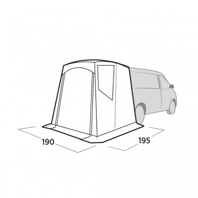 Målskisse for Easy Camp Krossbu – viser de nøyaktige dimensjonene for en perfekt passform på campervanen