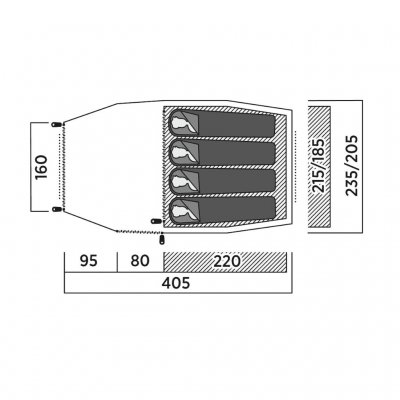 Planløsning for innertelt og stue for Easy Camp Pasvik 4