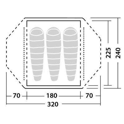 Planskiss för Robens Lodge 3 kupoltält.