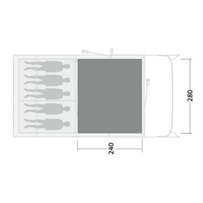 Tältmattan täcker hela allrummet för familjetältet Outwell Moonhill 5 Air.