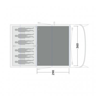 Tältmattan täcker hela allrummet för familjetältet Outwell Hayward Lake 6 Air