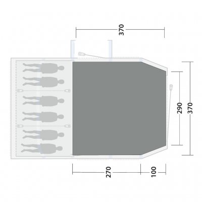 Teltmatten dekker hele oppholdsrommet i familieteltet Outwell Montana 6 Air.