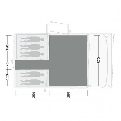 Teltmatten dekker hele oppholdsrommet i familieteltet Outwell Vermont 7 Air.