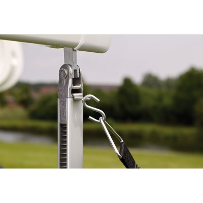 Stormlinorna fästs i hörnen och har en fjädrande säkring mot marken.