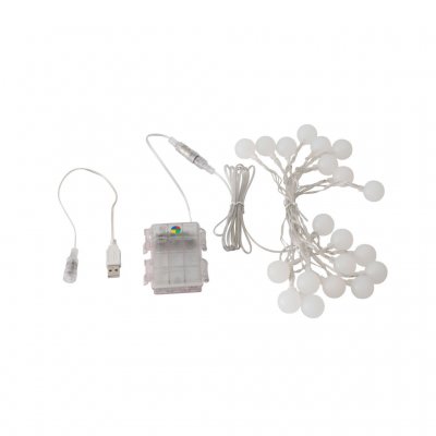 Ljusslingan drivs antingen via en USB-kabel eller via en batteridosa (3xAA-batterier)