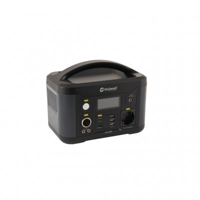 Outwell Akira 600 Power Station med 230V, USB, USB-C och 12V uttag för camping, stuga eller friluftsliv.