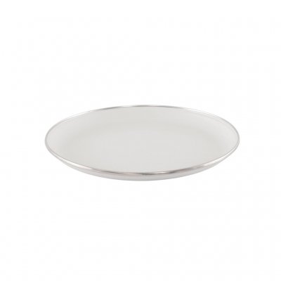 Tallrik i emalj med kant i rostfritt stål.