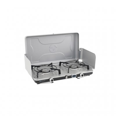 Lokket og sidepanelene brettes opp for å lage et vindskjerm for kokeplaten