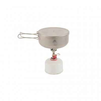 Litet och effektivt kök gjord i titan som endast behöver skruvas fast på gasflaskan